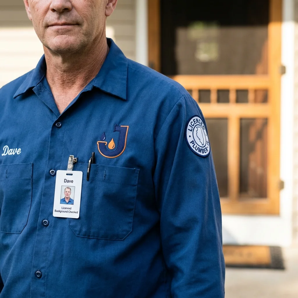 Licensed plumber showing ID badge in Ashville, AL