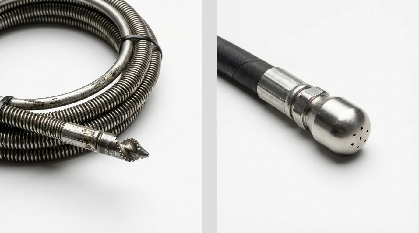 Drain snake cable and hydro jetting nozzle used for drain cleaning in Ashville, AL
